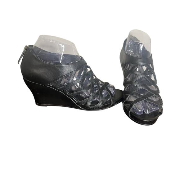 EILEEN FISHER Black Leather Caged Wedge Lattice Zip Back Sandals Women's Sz 7.5 - Picture 3 of 6